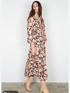Floral Button-Front Midi Dress with Brown Base